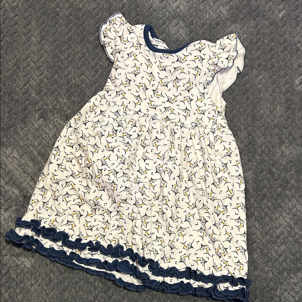 Adorable Kids Dress with Navy and White Floral Design